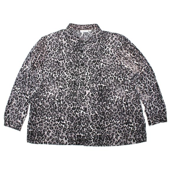 Susan Graver Leopard Print Lightweight Button Up Blouse Top Shirt Womens Size 1X - Picture 1 of 3